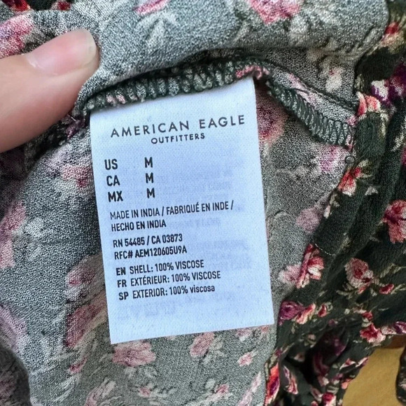 American Eagle Green Floral Long Sleeve Mini Dress // Size Medium - Picture 6 of 6